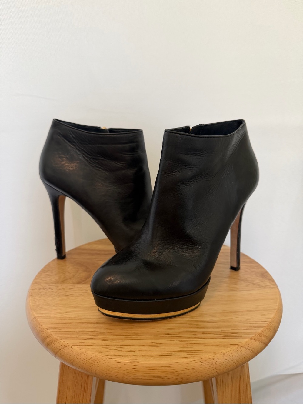 Black Leather Platform Ankle Booties - Women's High Heel Vince Camuto Size 7